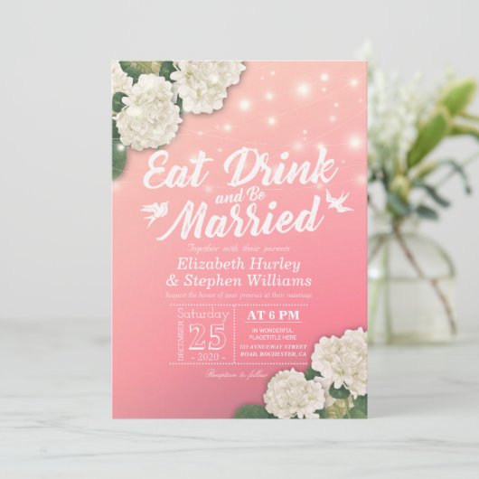 エレガント食べドリンク&ビー結婚した結婚式招待状 招待状 (スタンド正面)