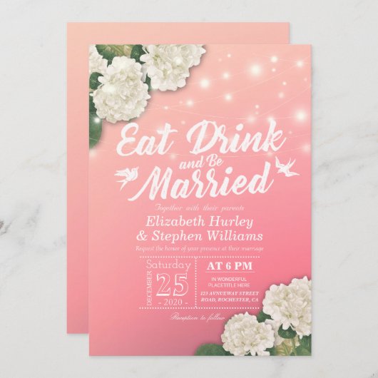 エレガント食べドリンク&ビー結婚した結婚式招待状 招待状 (正面/裏面)