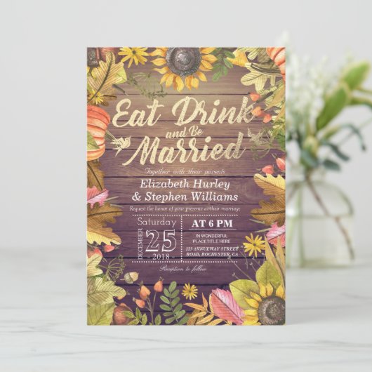 エレガント食べドリンク&ビー結婚した結婚式招待状 招待状 (スタンド正面)