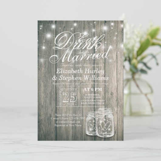 エレガント食べドリンク&ビー結婚した結婚式招待状 招待状 (スタンド正面)