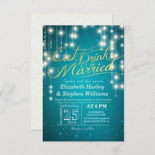 エレガント食べドリンク&ビー結婚した結婚式招待状 招待状 (正面/裏面)