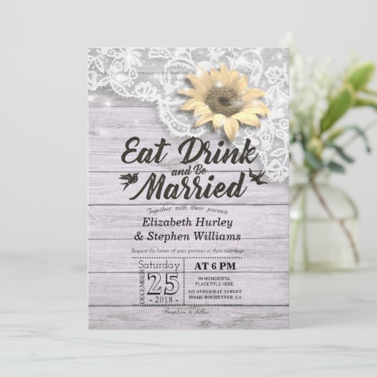 エレガント食べドリンク&ビー結婚した結婚式招待状 招待状 (スタンド正面)