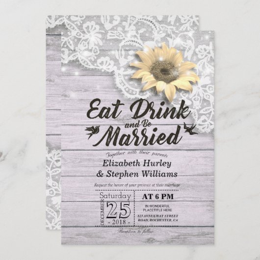 エレガント食べドリンク&ビー結婚した結婚式招待状 招待状 (正面/裏面)