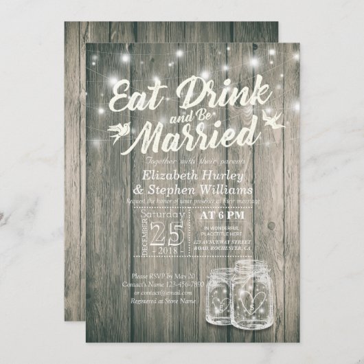 エレガント食べドリンク&ビー結婚した結婚式招待状 招待状 (正面/裏面)