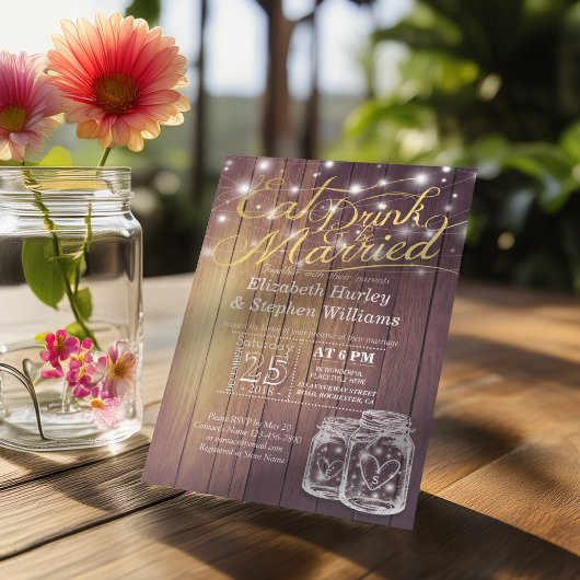 エレガント食べドリンク&ビー結婚した結婚式招待状 招待状