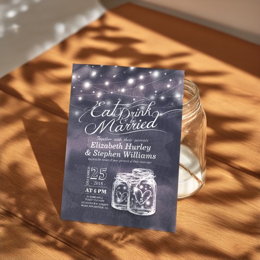 エレガント食べドリンク&ビー結婚した結婚式招待状 招待状