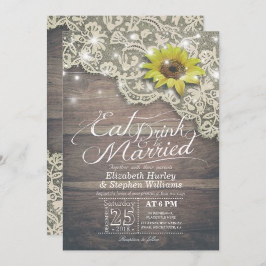 エレガント食べドリンク&ビー結婚した結婚式招待状 招待状 (正面/裏面)