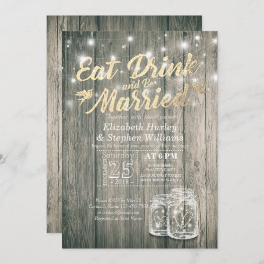 エレガント食べドリンク&ビー結婚した結婚式招待状 招待状 (正面/裏面)