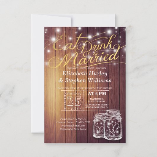 エレガント食べドリンク&ビー結婚した結婚式招待状 招待状 (正面)