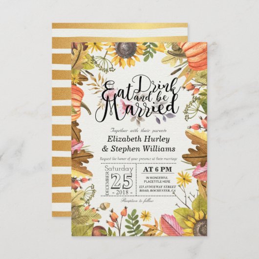 エレガント食べドリンク&ビー結婚した結婚式招待状 招待状 (正面/裏面)