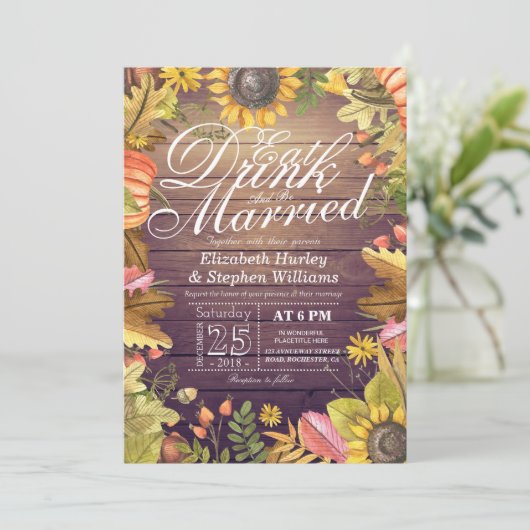 エレガント食べドリンク&ビー結婚した結婚式招待状 招待状 (スタンド正面)