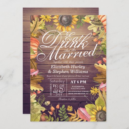 エレガント食べドリンク&ビー結婚した結婚式招待状 招待状 (正面/裏面)