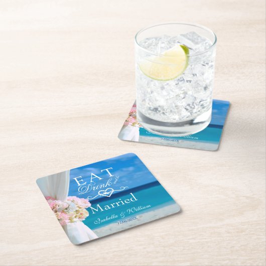 エレガント食べフローラ結婚したビーチ結婚式 スクエアペーパーコースター (インサイチュ)
