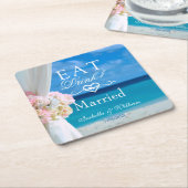 エレガント食べフローラ結婚したビーチ結婚式 スクエアペーパーコースター (アングル)