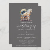 エレガント馬描馬車結婚式招待状 招待状 (正面/裏面)