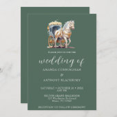 エレガント馬描馬車結婚式招待状 招待状 (正面/裏面)