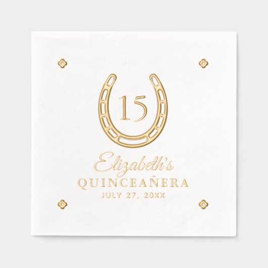 エレガント馬蹄誕生日会実在金ゴールド 箔ナプキン (正面)