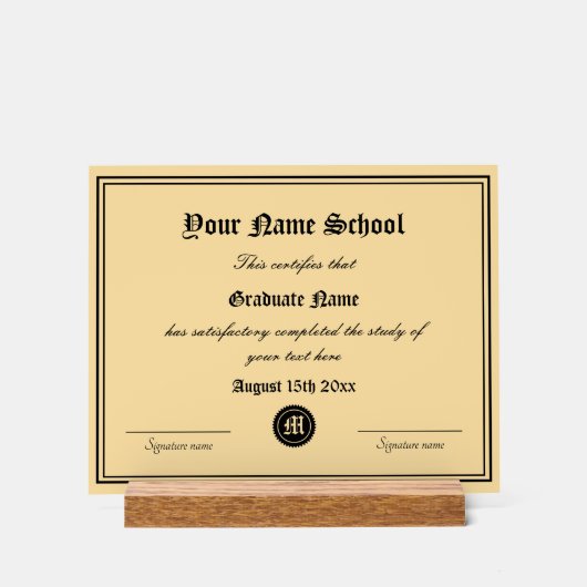 エレガント高校卒業証書テンプレート アクリルサイン (正面)