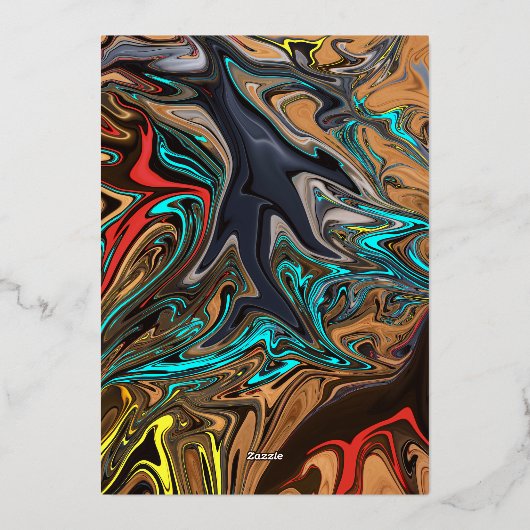 エレガント高級カラフル抽象芸術ア結婚ート金ゴールド 箔招待状 (裏面)