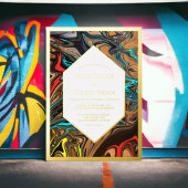 エレガント高級カラフル抽象芸術ア結婚ート金ゴールド 箔招待状