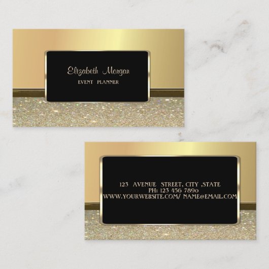 エレガント高級スタイリッシュフェイク金ゴールドグリッター 名刺 (正面/裏面)