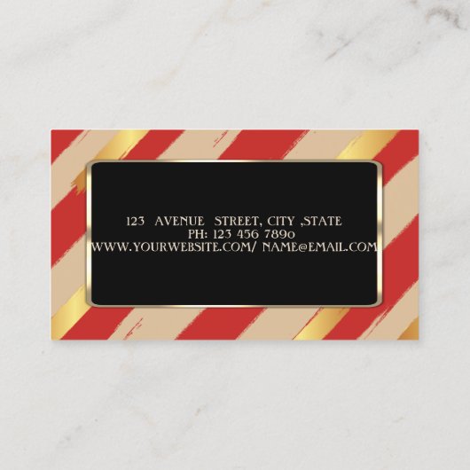 エレガント高級スタイリッシュ品，ストライプの，赤，黒フレーム 名刺 (裏面)