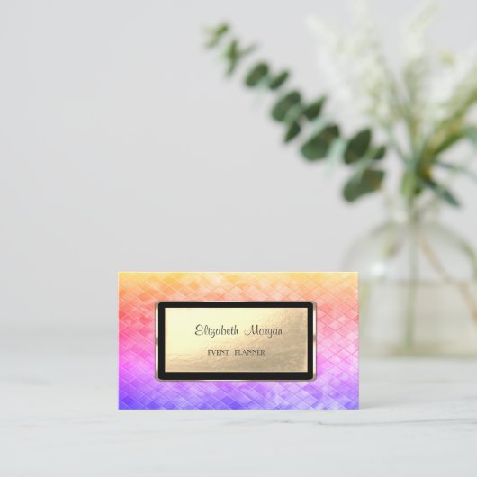 エレガント高級スタイリッシュ、セクグラデーションシン、黒フレーム 名刺 (スタンド正面)