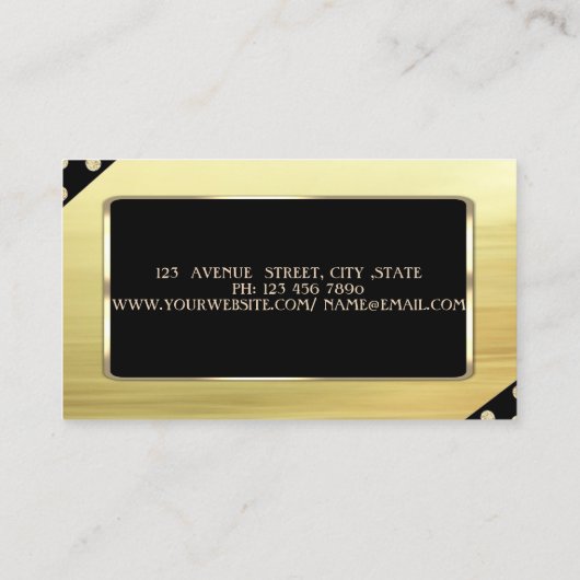 エレガント高級スタイリッシュ、フェイク金ゴールド、黒フレーム 名刺 (裏面)