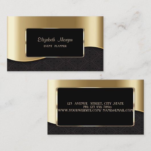 エレガント高級スタイリッシュ、プロフェッショナル、フェイク金ゴールド 名刺 (正面/裏面)
