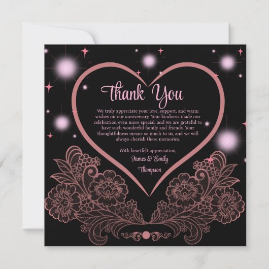 エレガント高級ピンクとブラック結婚の記念日 サンキューカード (正面)