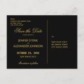 エレガント高級ブラック金ゴールド結婚の日付き救スクリプト 案内ポストカード (裏面)