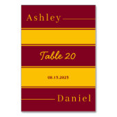 エレガント高級ブルゴーニュと金ゴールドストライプズ結婚ス テーブルナンバー (裏面)