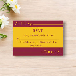 エレガント高級ブルゴーニュと金ゴールドストライプズ結婚ス 出欠カード