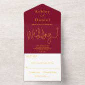 エレガント高級ブルゴーニュと金ゴールドモダン結婚ズ オールインワン招待状 (内側)