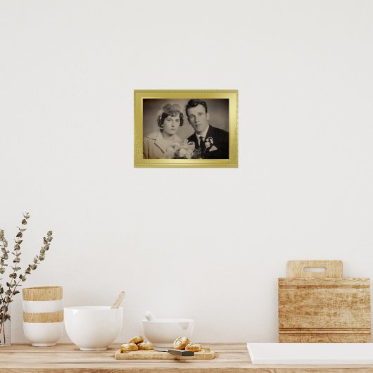 エレガント高級金ゴールド縁どフレカスタムーム写真 ポスター (キッチン)