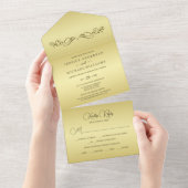 エレガント高級金ゴールド華美結婚ズ オールインワン招待状 (貼ってはがせる)