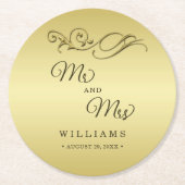 エレガント高級金ゴールド華美結婚ズ ラウンドペーパーコースター (正面)