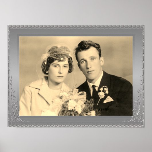 エレガント高級銀縁ど枠カスタム写真 ポスター (正面)