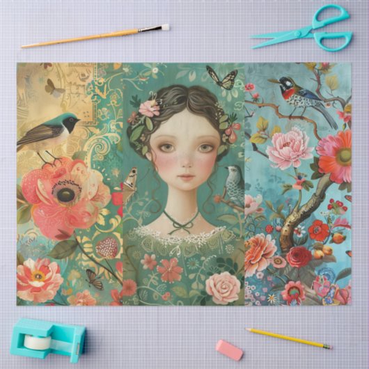 エレガント鮮やかカラフルフローラ 薄葉紙 (クラフト)