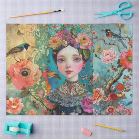 エレガント鮮やかカラフルフローラ 薄葉紙 (クラフト)