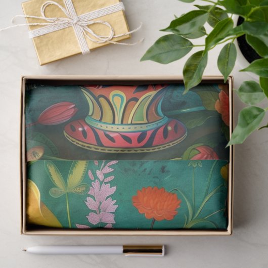 エレガント鮮やかカラフルフローラ 薄葉紙 (ギフト)