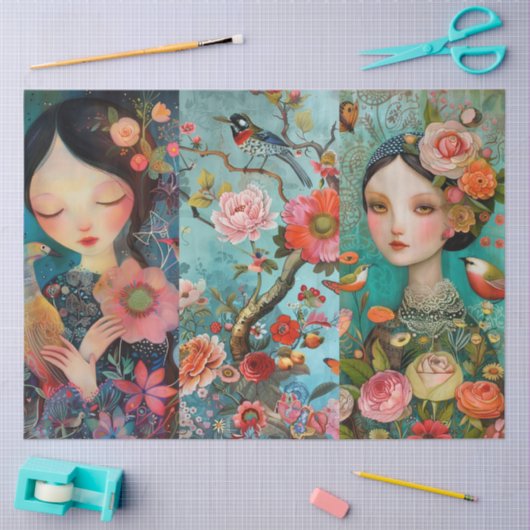 エレガント鮮やかカラフルフローラ 薄葉紙 (クラフト)