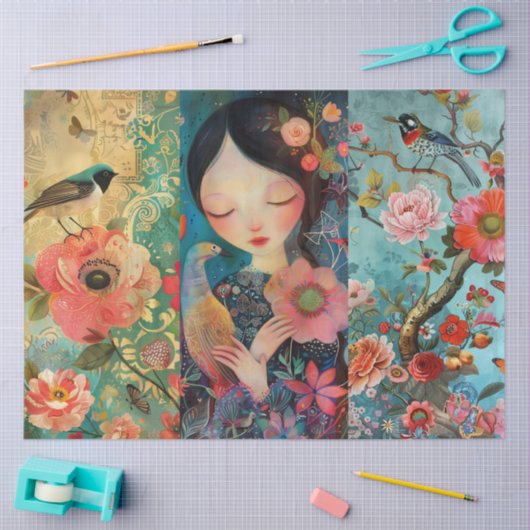 エレガント鮮やかカラフルフローラ 薄葉紙 (クラフト)