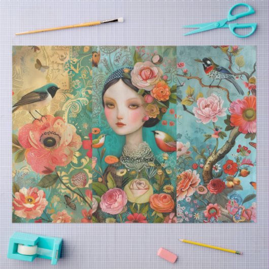 エレガント鮮やかカラフルフローラ 薄葉紙 (クラフト)