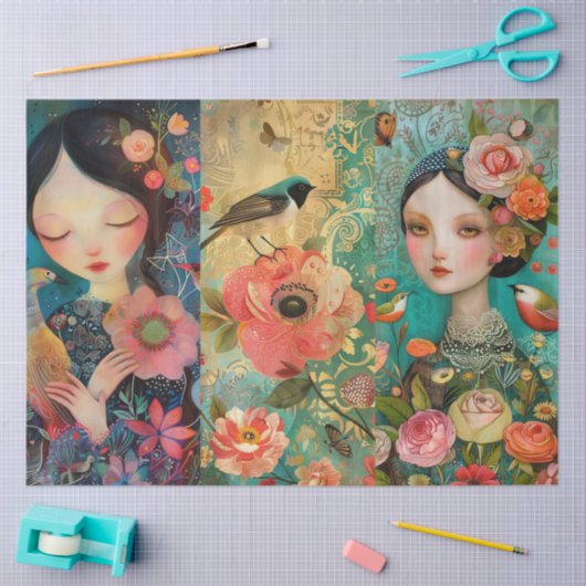 エレガント鮮やかカラフルフローラ 薄葉紙 (クラフト)