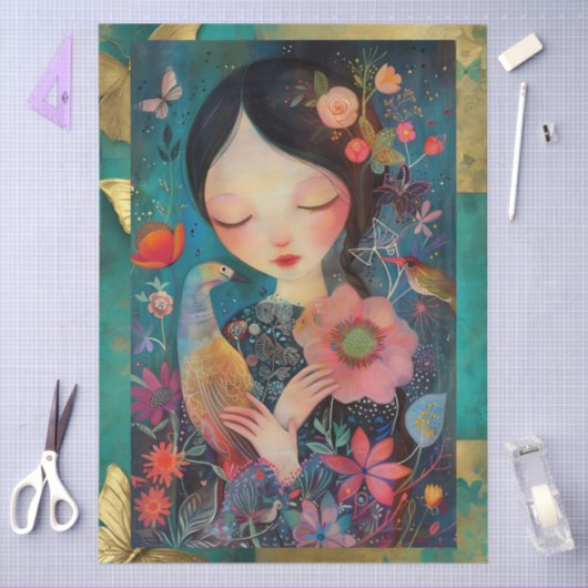 エレガント鮮やかカラフルフローラ 薄葉紙 (クラフト)