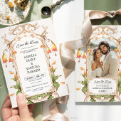 エレガント鮮やかフローラ写真で日付を保存 招待状