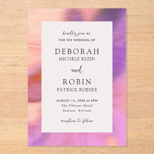 エレガント鮮やか砂漠モダン結婚の アクリル招待状 (正面)