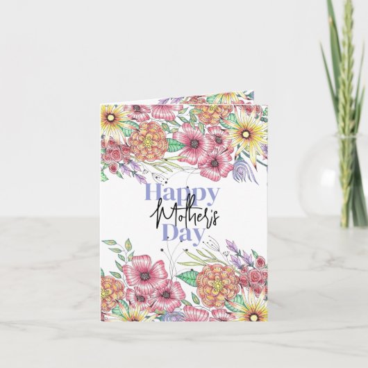 エレガント鮮やか花葉母の日 カード (正面)
