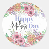 エレガント鮮やか花葉母の日 ラウンドシール (正面)